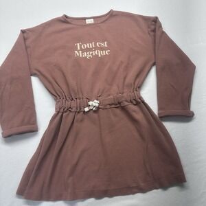 Zara Kids T-Shirt Dress Girls 11/12 Mauve Tout est‎ Magique Long Sleeve Knit